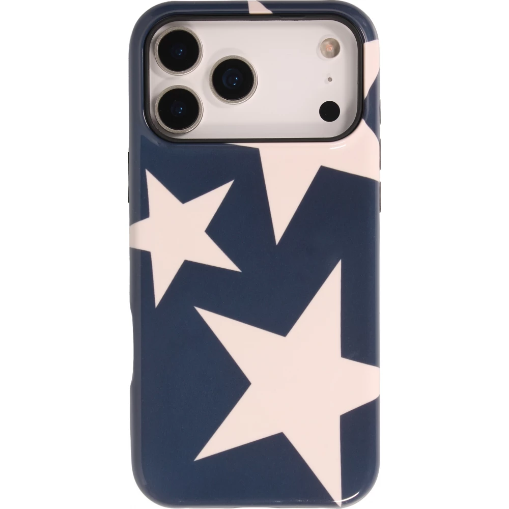 iPhone 18 Pro Max / 17 Pro Max Case Hülle - Star pop mit Sternenmuster doppelter Schutz durch Silikon-Innenhülle und robuste Kunststoff-Außenschale - Blau