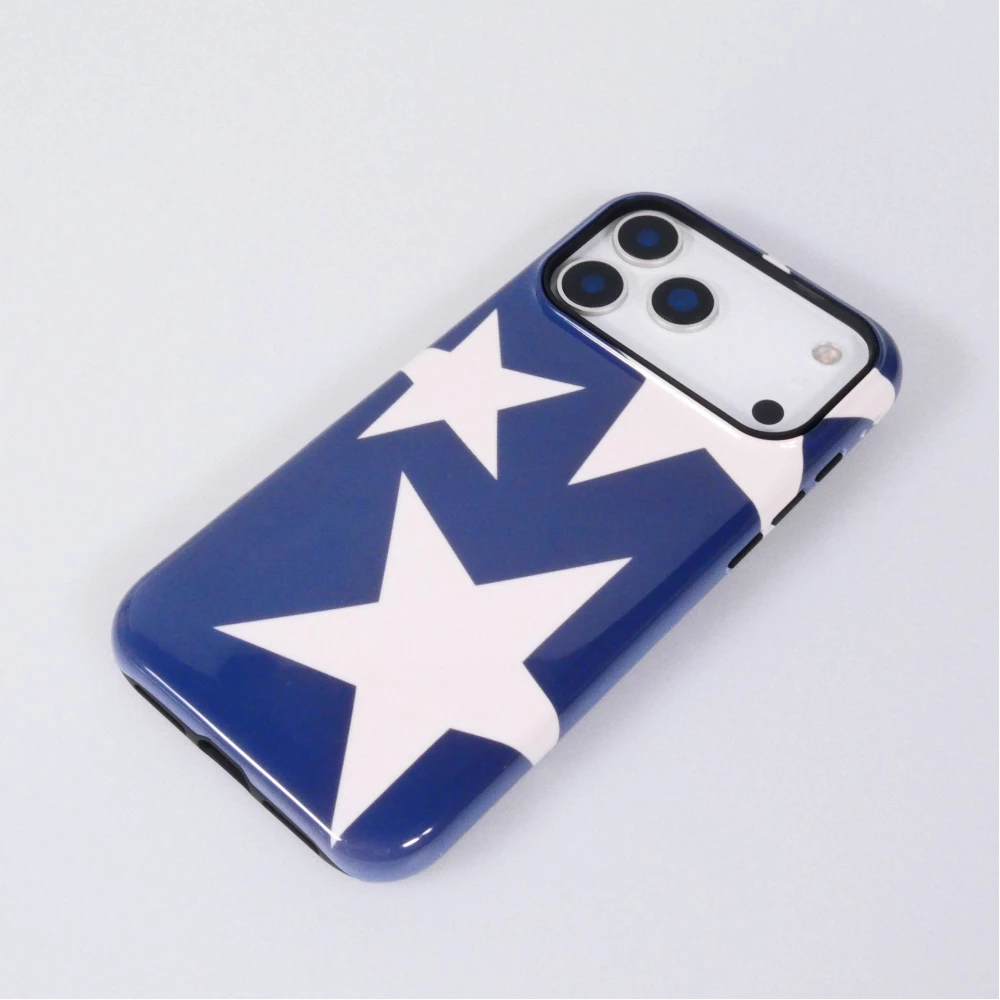 iPhone 18 Pro Max / 17 Pro Max Case Hülle - Star pop mit Sternenmuster doppelter Schutz durch Silikon-Innenhülle und robuste Kunststoff-Außenschale - Blau