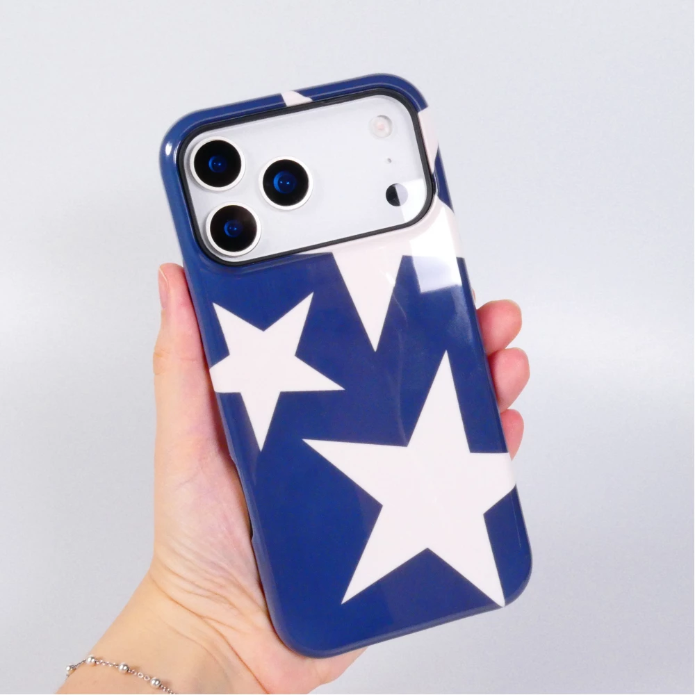 iPhone 18 Pro Max / 17 Pro Max Case Hülle - Star pop mit Sternenmuster doppelter Schutz durch Silikon-Innenhülle und robuste Kunststoff-Außenschale - Blau