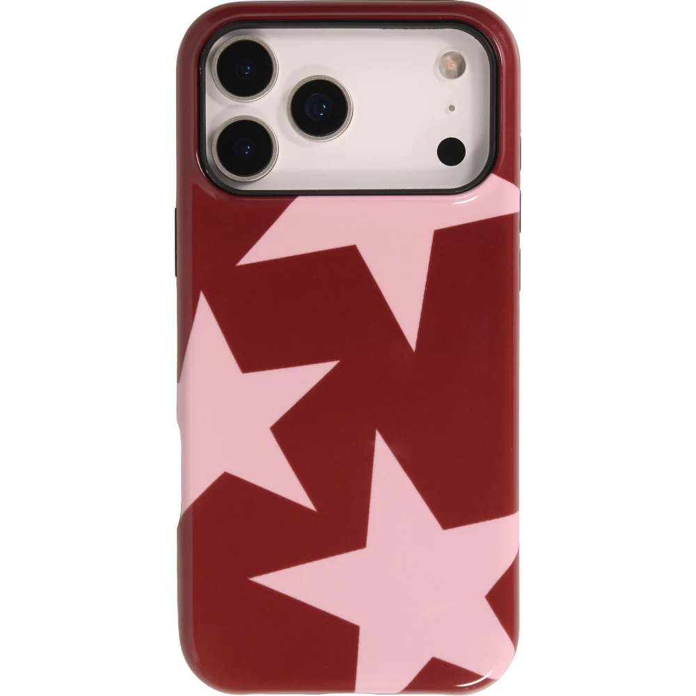 iPhone 18 Pro Max / 17 Pro Max Case Hülle - Star pop mit Sternenmuster doppelter Schutz durch Silikon-Innenhülle und robuste Kunststoff-Außenschale - Bordeauxrot