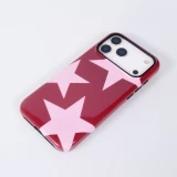 iPhone 18 Pro Max / 17 Pro Max Case Hülle - Star pop mit Sternenmuster doppelter Schutz durch Silikon-Innenhülle und robuste Kunststoff-Außenschale - Bordeauxrot