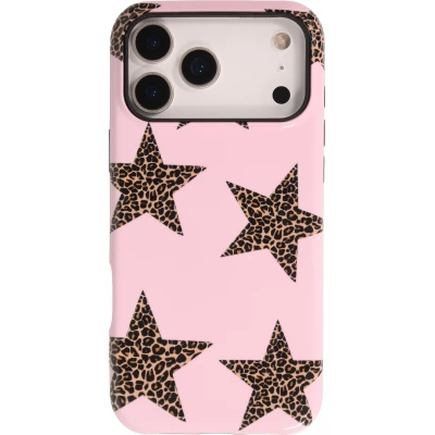 Coque iPhone 18 Pro Max / 17 Pro Max - Star pop à motif étoiles double protection renforcée avec intérieur en silicone et extérieur en plastique rigide - Brun