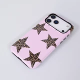 iPhone 18 Pro Max / 17 Pro Max Case Hülle - Star pop mit Sternenmuster doppelter Schutz durch Silikon-Innenhülle und robuste Kunststoff-Außenschale - Braun