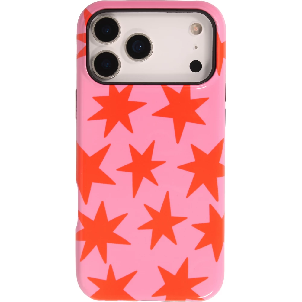 iPhone 18 Pro Max / 17 Pro Max Case Hülle - Star pop mit Sternenmuster doppelter Schutz durch Silikon-Innenhülle und robuste Kunststoff-Außenschale - Rosa