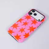iPhone 18 Pro Max / 17 Pro Max Case Hülle - Star pop mit Sternenmuster doppelter Schutz durch Silikon-Innenhülle und robuste Kunststoff-Außenschale - Rosa