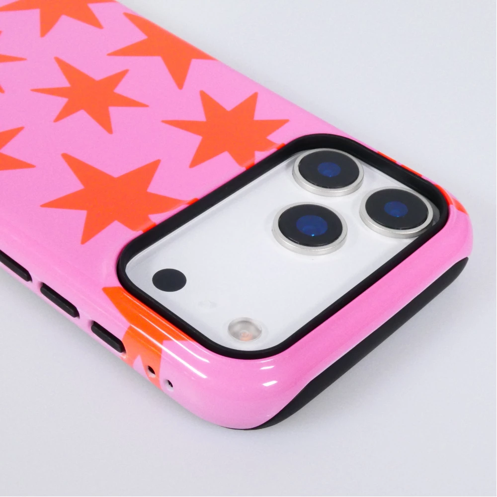 iPhone 18 Pro Max / 17 Pro Max Case Hülle - Star pop mit Sternenmuster doppelter Schutz durch Silikon-Innenhülle und robuste Kunststoff-Außenschale - Rosa