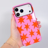 iPhone 18 Pro Max / 17 Pro Max Case Hülle - Star pop mit Sternenmuster doppelter Schutz durch Silikon-Innenhülle und robuste Kunststoff-Außenschale - Rosa