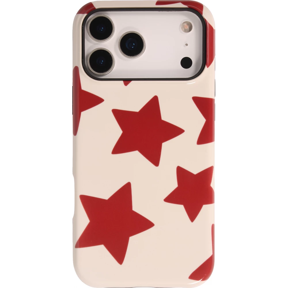iPhone 18 Pro Max / 17 Pro Max Case Hülle - Star pop mit Sternenmuster doppelter Schutz durch Silikon-Innenhülle und robuste Kunststoff-Außenschale - Rot