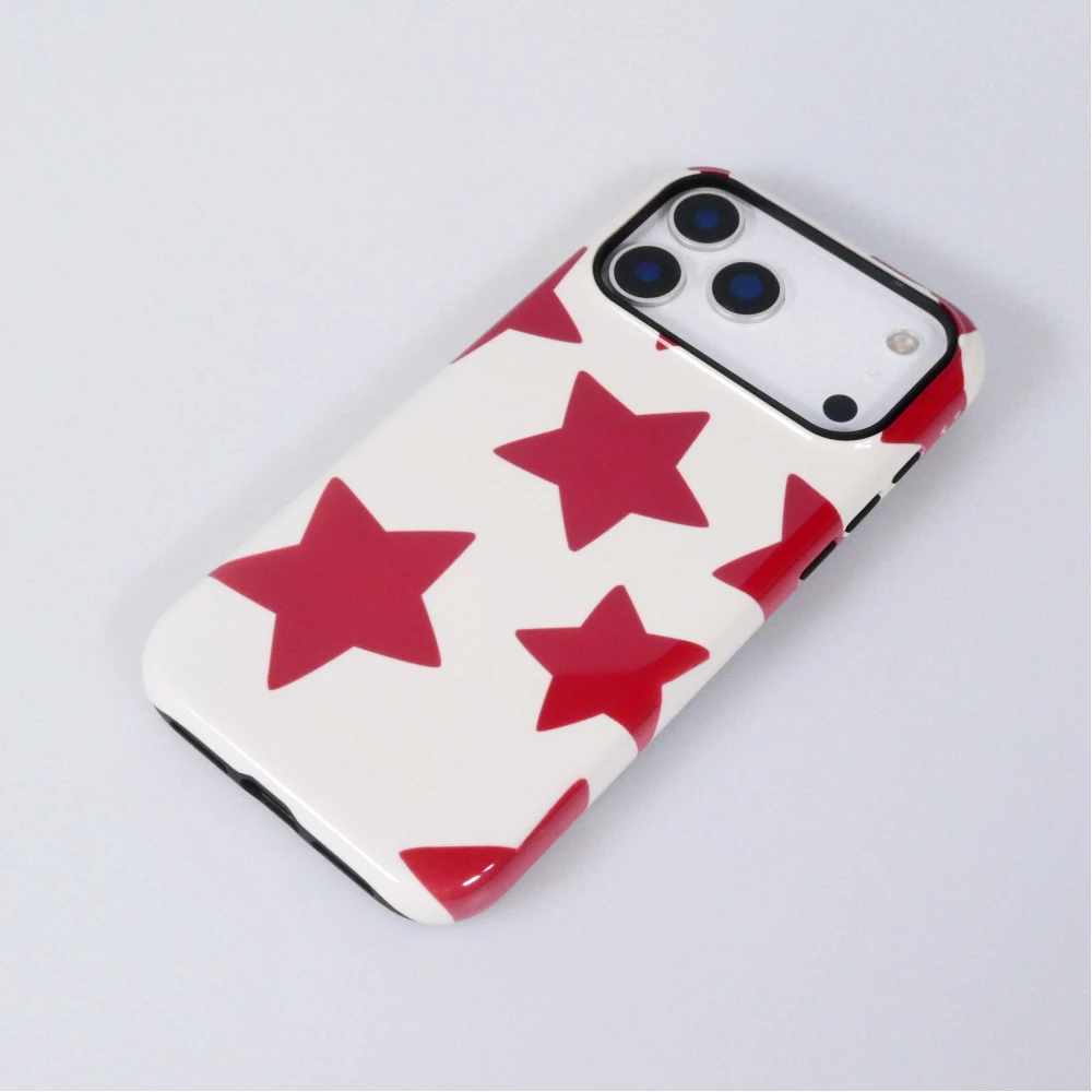iPhone 18 Pro Max / 17 Pro Max Case Hülle - Star pop mit Sternenmuster doppelter Schutz durch Silikon-Innenhülle und robuste Kunststoff-Außenschale - Rot