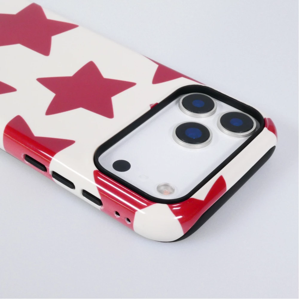 iPhone 18 Pro Max / 17 Pro Max Case Hülle - Star pop mit Sternenmuster doppelter Schutz durch Silikon-Innenhülle und robuste Kunststoff-Außenschale - Rot