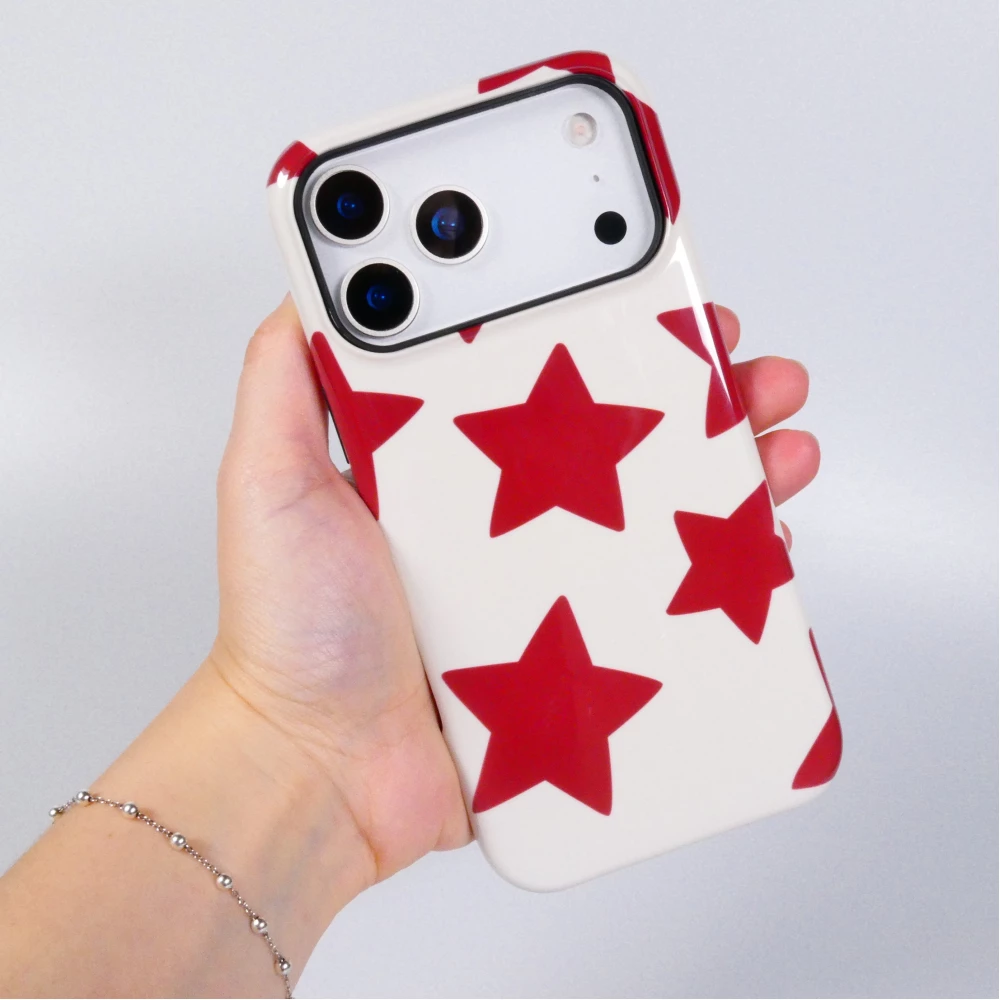 iPhone 18 Pro Max / 17 Pro Max Case Hülle - Star pop mit Sternenmuster doppelter Schutz durch Silikon-Innenhülle und robuste Kunststoff-Außenschale - Rot