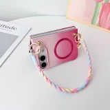 Coque iPhone Duo - Candy Twist magn&eacute;tique avec dragonne tress&eacute;e multicolore et protection antichoc - Rose