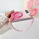 Coque iPhone Duo - Candy Twist magn&eacute;tique avec dragonne tress&eacute;e multicolore et protection antichoc - Rose