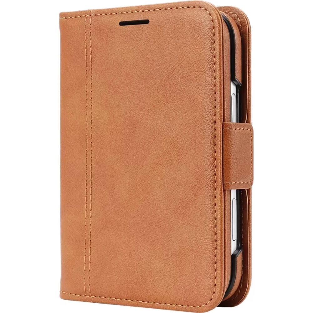 Coque iPhone Duo - Executive Wallet finition PU textur&eacute;e avec rabat int&eacute;gral et fermeture magn&eacute;tique - Brun