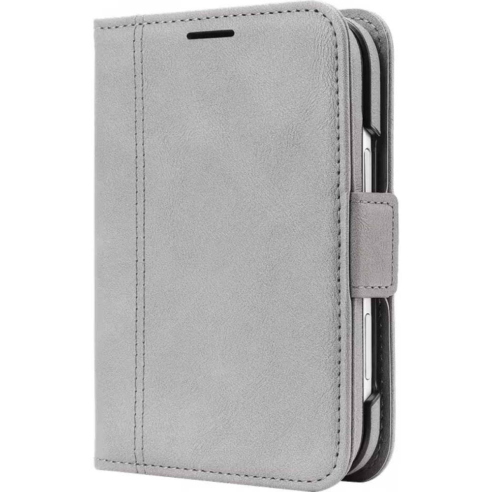Coque iPhone Duo - Executive Wallet finition PU textur&eacute;e avec rabat int&eacute;gral et fermeture magn&eacute;tique - Gris
