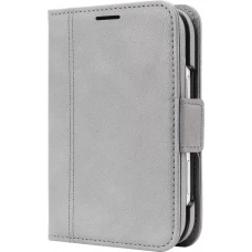 Coque iPhone Duo - Executive Wallet finition PU textur&eacute;e avec rabat int&eacute;gral et fermeture magn&eacute;tique - Gris