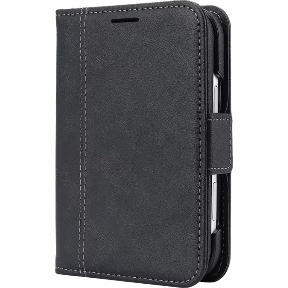 Coque iPhone Duo - Executive Wallet finition PU textur&eacute;e avec rabat int&eacute;gral et fermeture magn&eacute;tique - Noir