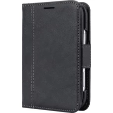 Coque iPhone Duo - Executive Wallet finition PU textur&eacute;e avec rabat int&eacute;gral et fermeture magn&eacute;tique - Noir