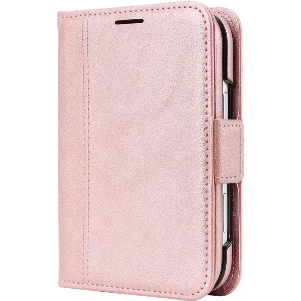 Coque iPhone Duo - Executive Wallet finition PU textur&eacute;e avec rabat int&eacute;gral et fermeture magn&eacute;tique - Rose