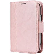Coque iPhone Duo - Executive Wallet finition PU textur&eacute;e avec rabat int&eacute;gral et fermeture magn&eacute;tique - Rose