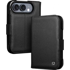 Coque iPhone Duo - Flip Qialino Full grain Wallet cuir véritable mat avec fermeture magnétique - Noir