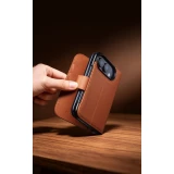 Coque iPhone Duo - Flip Qialino Full grain Wallet cuir véritable mat avec fermeture magnétique - Noir