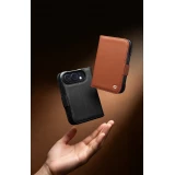 Coque iPhone Duo - Flip Qialino Full grain Wallet cuir véritable mat avec fermeture magnétique - Noir