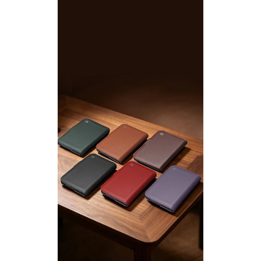 Coque iPhone Duo - Flip Qialino Full grain Wallet cuir véritable mat avec fermeture magnétique - Noir
