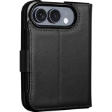 Coque iPhone Duo - Flip Qialino Full grain Wallet cuir véritable mat avec fermeture magnétique - Noir