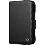 Coque iPhone Duo - Flip Qialino Full grain Wallet cuir véritable mat avec fermeture magnétique - Noir