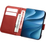 Coque iPhone Duo - Flip Qialino Full grain Wallet cuir véritable mat avec fermeture magnétique - Rouge