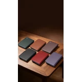 Coque iPhone Duo - Flip Qialino Full grain Wallet cuir véritable mat avec fermeture magnétique - Violet