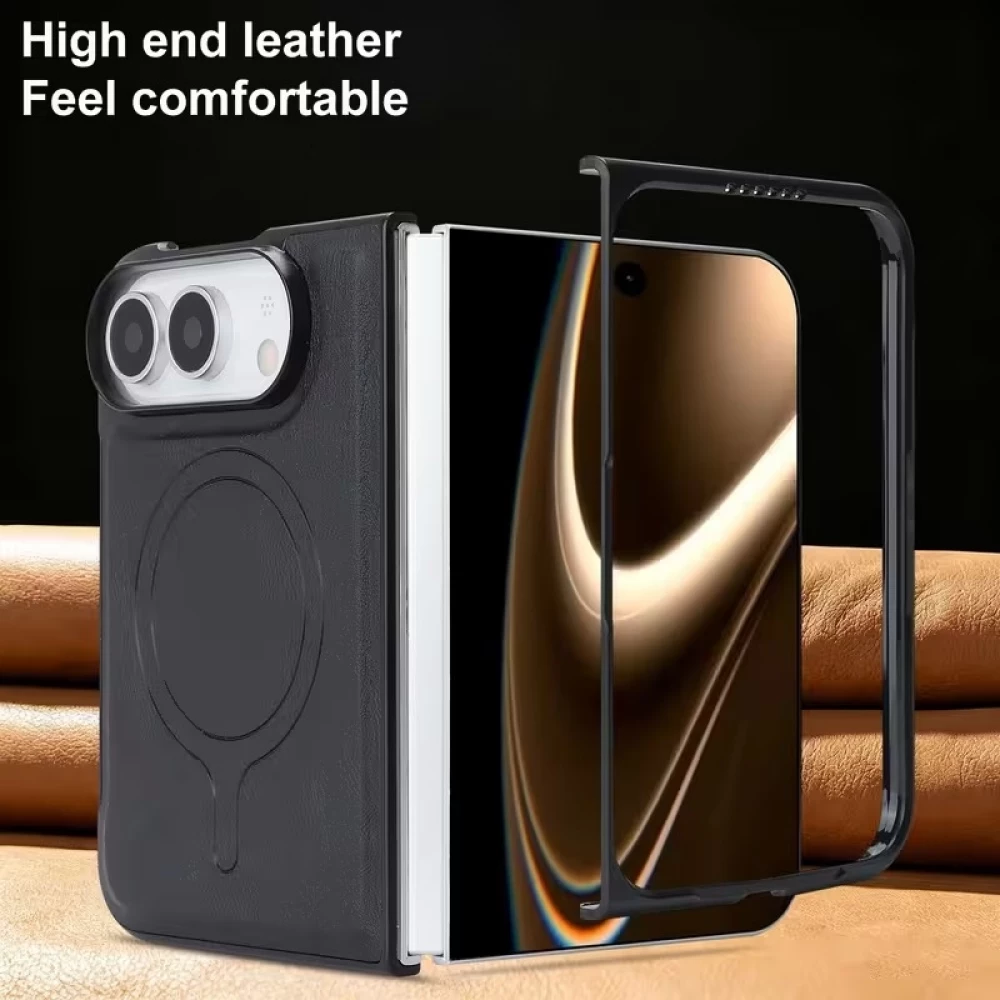 Coque iPhone Duo - Magnétique MagSafe premium effet cuir avec protection caméra et charge sans fil - Noir