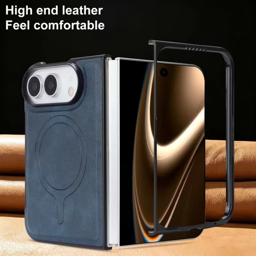 Coque iPhone Duo - Magn&eacute;tique MagSafe premium effet cuir avec protection cam&eacute;ra et charge sans fil - Bleu