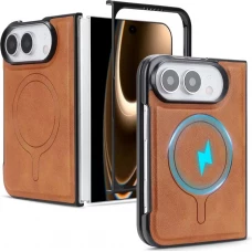 Coque iPhone Duo - Magn&eacute;tique MagSafe premium effet cuir avec protection cam&eacute;ra et charge sans fil - Brun
