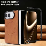 Coque iPhone Duo - Magn&eacute;tique MagSafe premium effet cuir avec protection cam&eacute;ra et charge sans fil - Brun