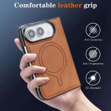 Coque iPhone Duo - Magn&eacute;tique MagSafe premium effet cuir avec protection cam&eacute;ra et charge sans fil - Brun