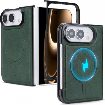 Coque iPhone Duo - Magn&eacute;tique MagSafe premium effet cuir avec protection cam&eacute;ra et charge sans fil - Vert