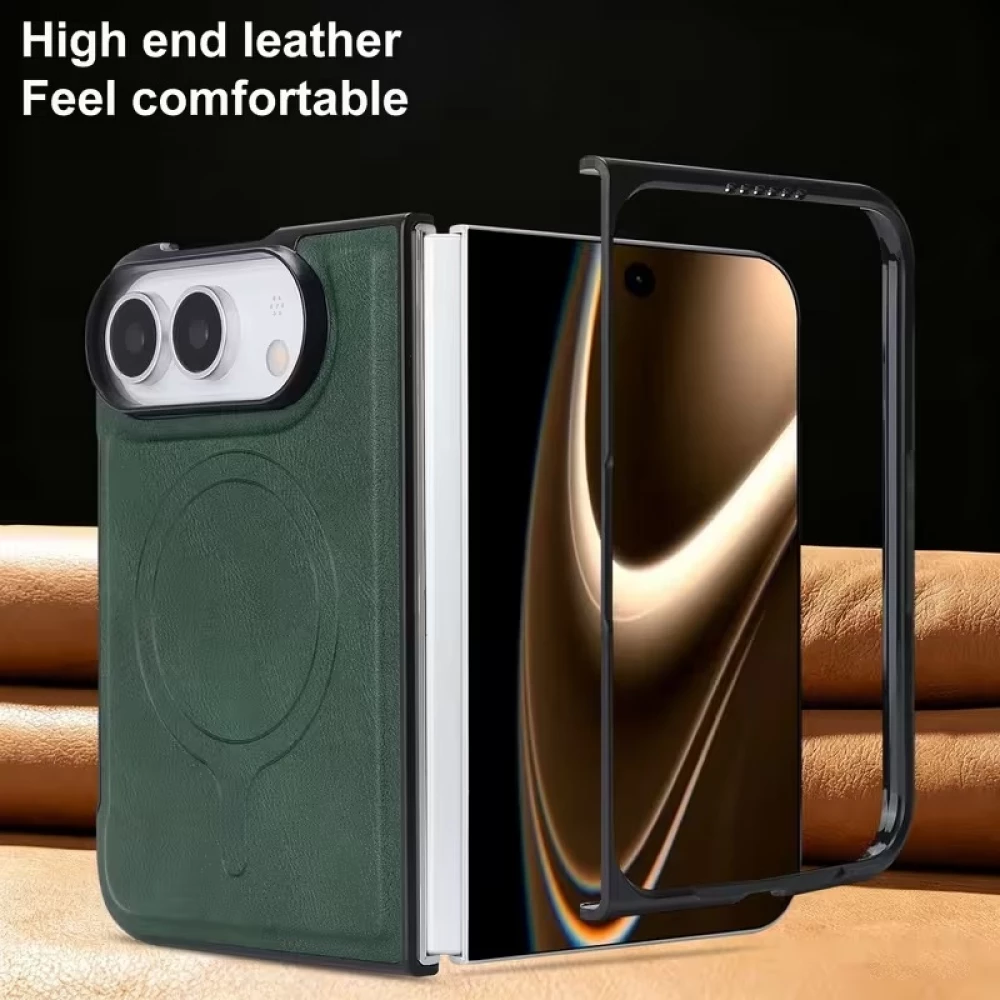 Coque iPhone Duo - Magn&eacute;tique MagSafe premium effet cuir avec protection cam&eacute;ra et charge sans fil - Vert