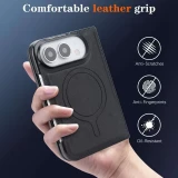 Coque iPhone Duo - Magn&eacute;tique MagSafe premium effet cuir avec protection cam&eacute;ra et charge sans fil - Vert