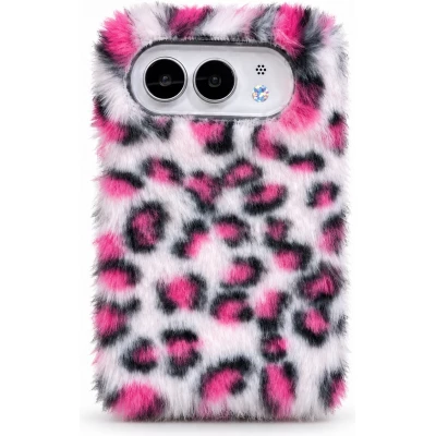 Coque iPhone Duo - Wild Fluffy motif l&eacute;opard duveteux avec protection int&eacute;grale antichoc - Rose