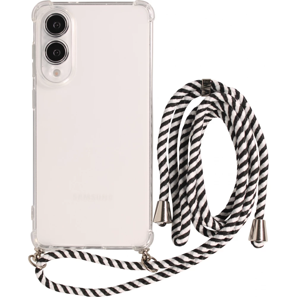 Hülle Samsung Galaxy S25 Edge - Gummi transparent mit Seil - Weiss / Schwarz