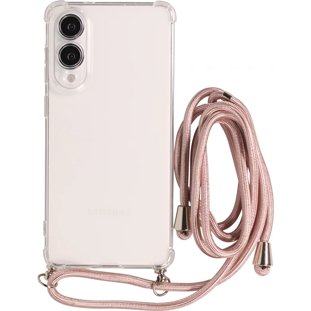 Hülle Samsung Galaxy S25 FE - Gummi transparent mit Seil Gold - Rosa