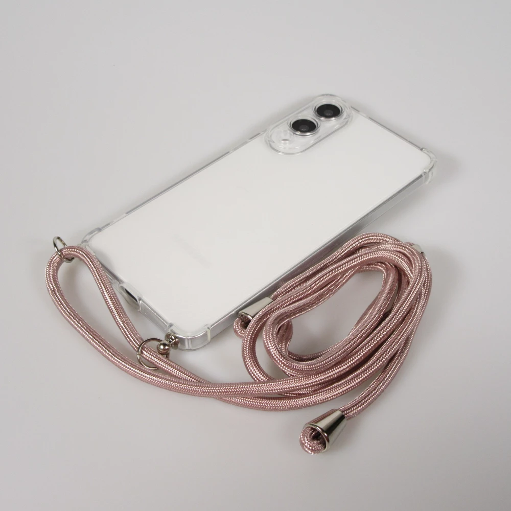 Hülle Samsung Galaxy S25 FE - Gummi transparent mit Seil Gold - Rosa