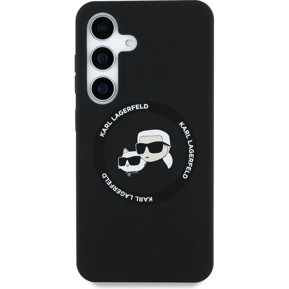 Galaxy S25 Case Hülle - Karl Lagerfeld Silikon-Hülle mit Karl und Choupette Design, MagSafe-kompatibel - Schwarz