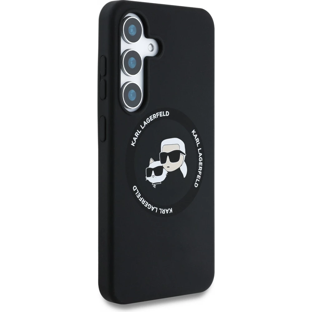 Galaxy S25 Case Hülle - Karl Lagerfeld Silikon-Hülle mit Karl und Choupette Design, MagSafe-kompatibel - Schwarz
