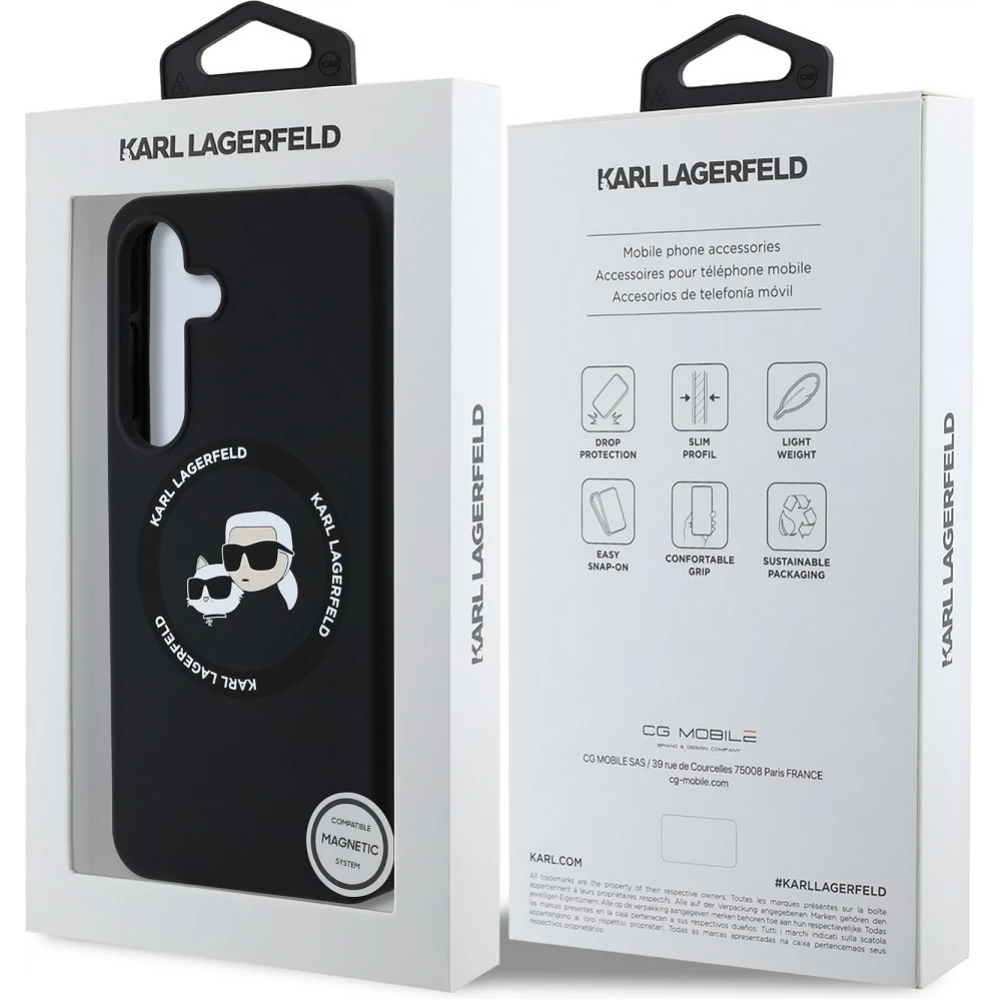 Galaxy S25 Case Hülle - Karl Lagerfeld Silikon-Hülle mit Karl und Choupette Design, MagSafe-kompatibel - Schwarz