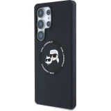 Galaxy S25 Ultra Case H&uuml;lle - Karl Lagerfeld Silikonh&uuml;lle mit Karl und Choupette Design, MagSafe-kompatibel - Schwarz