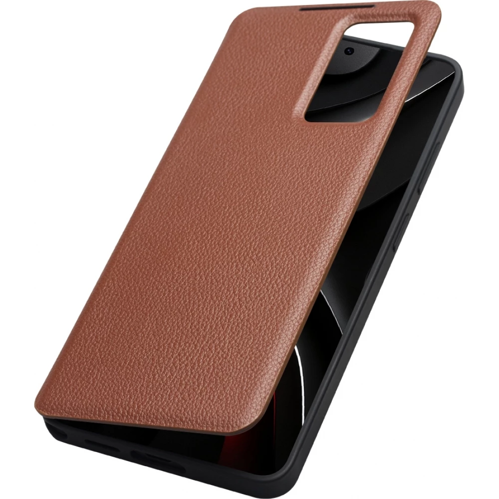 Coque Samsung Galaxy S26 Ultra - Flip Qialino Ultra smart cuir v&eacute;ritable - Brun