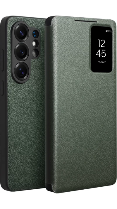 Galaxy S26 Ultra Case H&uuml;lle - Flip Qialino Ultra Smart Echtes Leder - Cyan